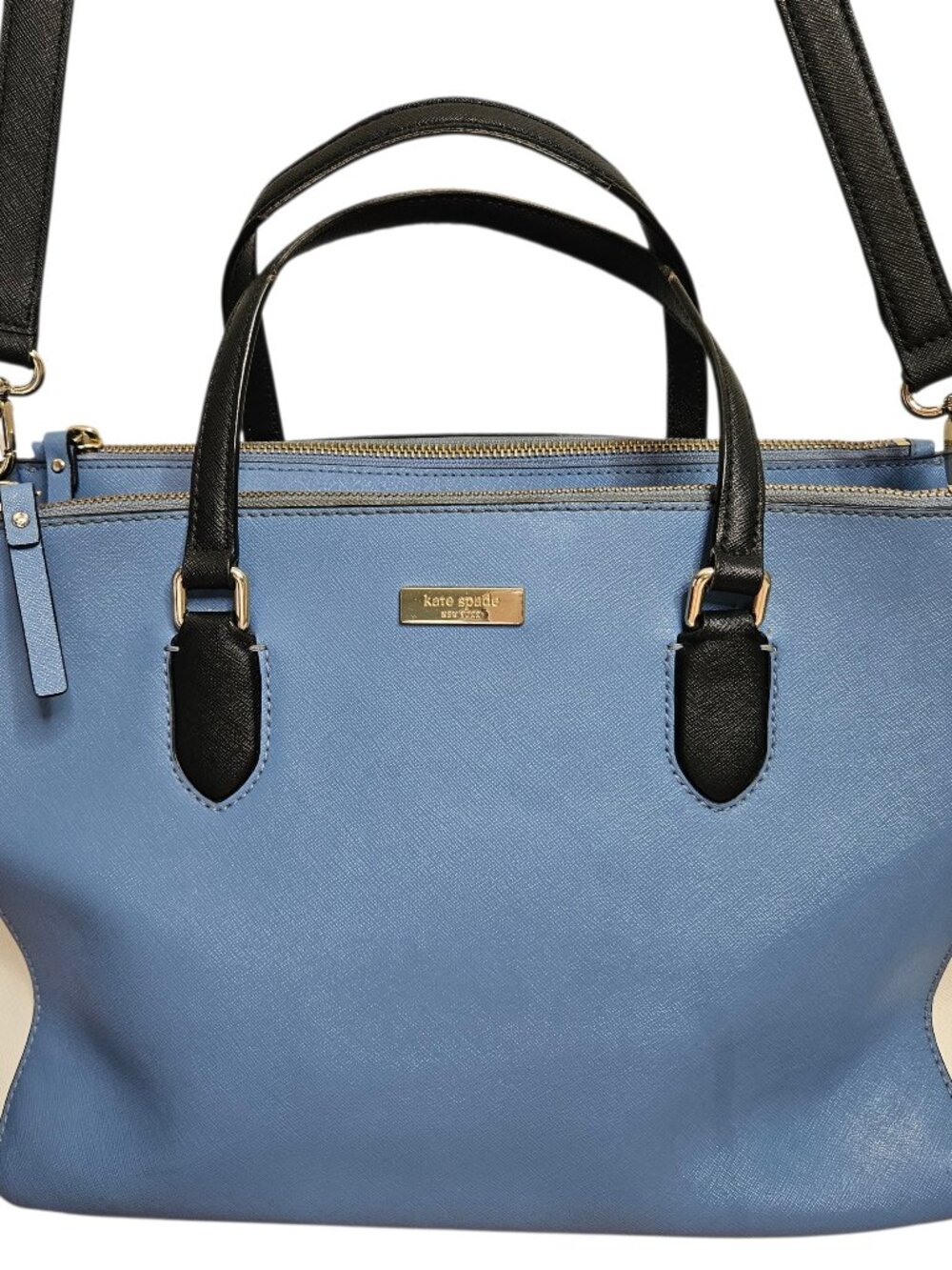 Kate Spade NY Satchel Women's Blue Cream Saffiano Leather Bag Shoulder Strap